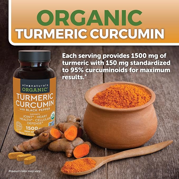 Organic Turmeric Supplement 1500 mg - Turmeric Pills for Joint Support and Cellular Defense - Turmeric Curcumin with Black Pepper for Increased Absorption - High Potency Turmeric Curcumin Supplement