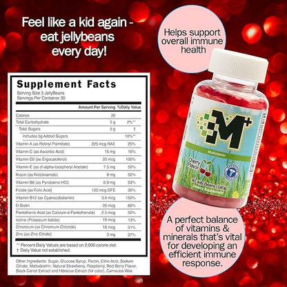 Daily Multivitamin Jellybeans –– Natural Cherry Flavor – Non-GMO – Gluten Free – Vegan Friendly