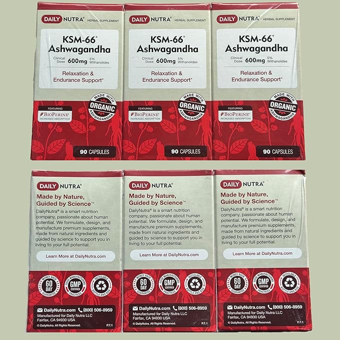 KSM-66 Ashwagandha 600mg Organic Root Extract - High Potency Supplement with 5% Withanolides | Supports Relaxation, Focus, & Energy (270 Capsules)