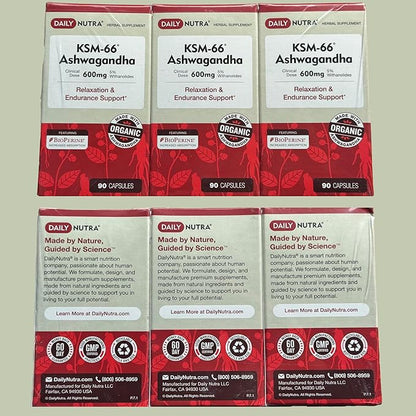 KSM-66 Ashwagandha 600mg Organic Root Extract - High Potency Supplement with 5% Withanolides | Supports Relaxation, Focus, & Energy (270 Capsules)