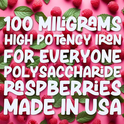 Iron Supplement Liquid Iron High Potency Iron for Women & Adults by Llorens - 100mg Polysaccharide Iron Complex Iron Supplements for Anemia and Iron Deficiency, (Raspberry, 6 oz)