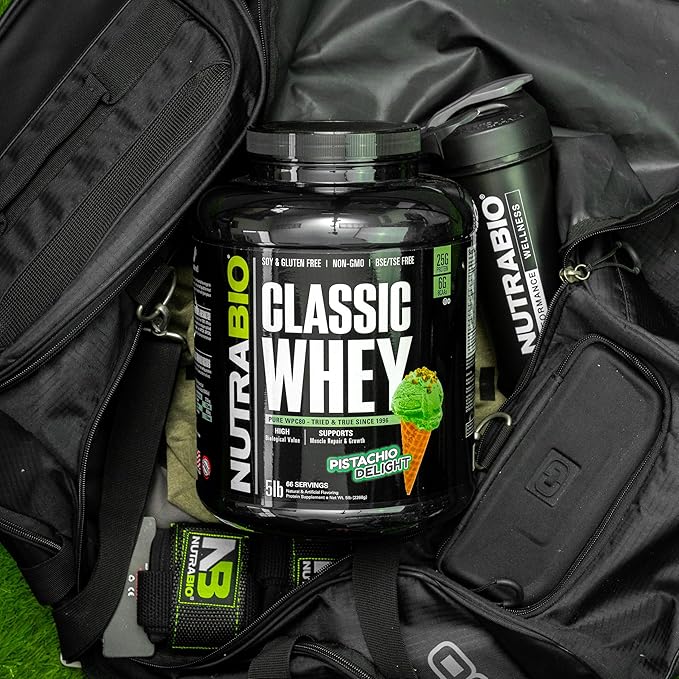 NutraBio Classic Whey Protein Powder- 25G Protein Per Scoop - Full-Spectrum Amino Acid Profile - No Fillers, Artificial Colors, Preservatives - (Pistachio Delight, 5 Pounds)