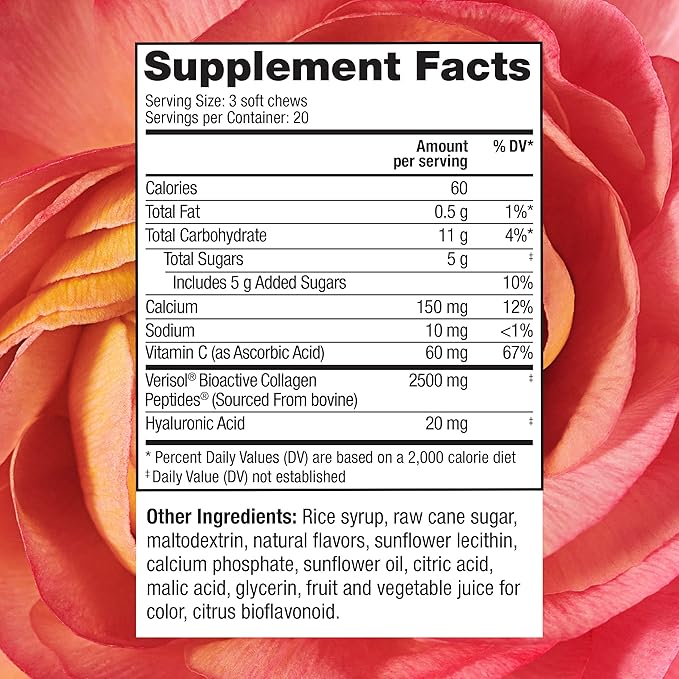 Reserveage Beauty, Collagen Replenish Chews, Supplement for Skin Care and Hair Growth, Supports Collagen and Elastin, Nail Care Supplement, 60 Soft Chews (20 Servings)