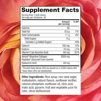 Reserveage Beauty, Collagen Replenish Chews, Supplement for Skin Care and Hair Growth, Supports Collagen and Elastin, Nail Care Supplement, 60 Soft Chews (20 Servings)