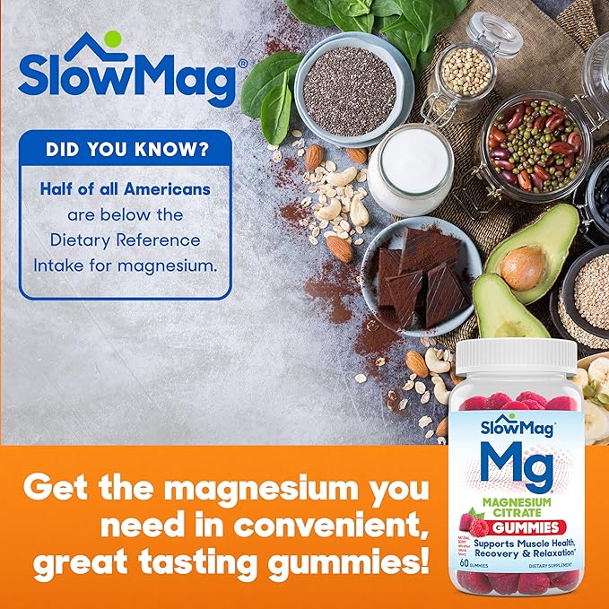 SlowMag Magnesium Citrate Gummies - Supports Muscle Health, Recovery & Relaxation, Natural Berry Flavored, 60 Count Pack of 2
