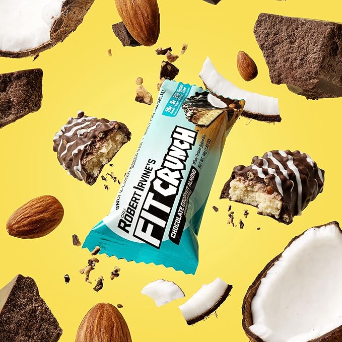 FITCRUNCH Snack Size Protein Bars, 6-Layer Baked Bar, 5g of Sugar & Soft Cake Core (9 Bars, Chocolate Coconut Almond)