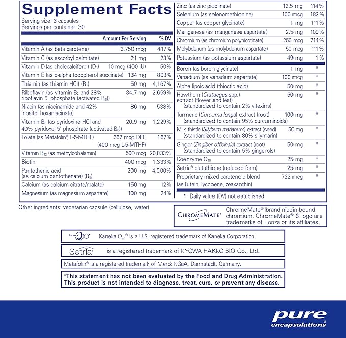 Pure Encapsulations UltraNutrient - Minerals & Multivitamins - Supports Liver & Heart Health* - Supplement for Antioxidants - with Vitamin C, CoQ10 & More - Gluten Free - 90 Capsules