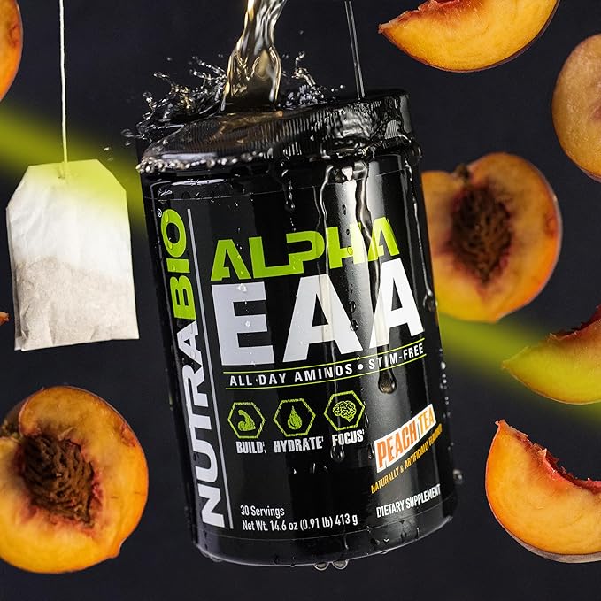 NutraBio Alpha EAA Hydration and Recovery Supplement - Full Spectrum EAA BCAA Matrix with Electrolytes, Nootropics, Coconut Water - Recovery, Energy, Focus, and Hydration Supplement - Peach Tea