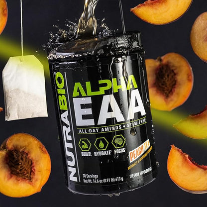 NutraBio Alpha EAA Hydration and Recovery Supplement - Full Spectrum EAA BCAA Matrix with Electrolytes, Nootropics, Coconut Water - Recovery, Energy, Focus, and Hydration Supplement - Peach Tea