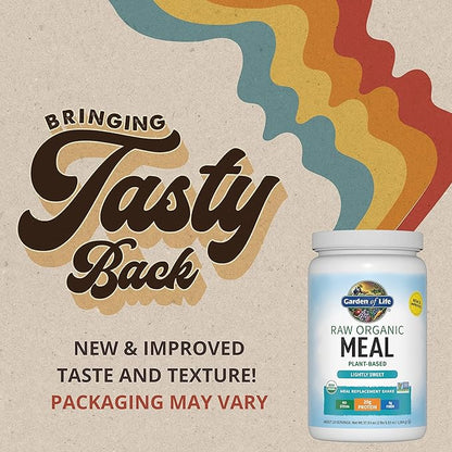 Garden of Life Meal Replacement Shakes, Vegan Protein Powder, Raw Organic Protein Powder, Lightly Sweet Protein Powder with Plant Based Pea Protein, Sprouts, Greens, Probiotics, Dairy Free 28 Servings