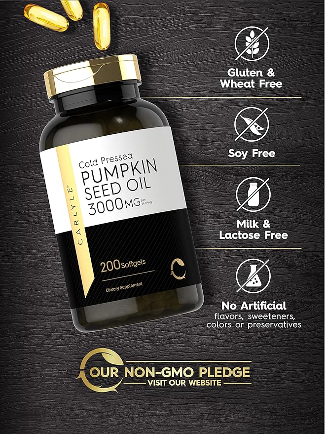 Carlyle Pumpkin Seed Oil | 3000mg | 200 Softgel Capsules | Non-GMO and Gluten Free Formula | Cold Pressed Dietary Supplement
