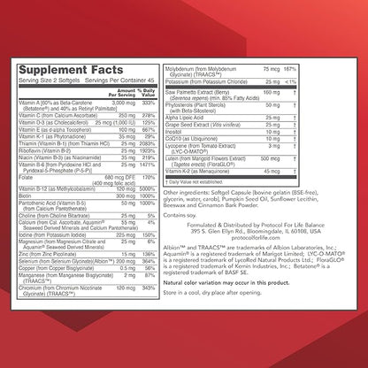 Protocol Ortho Multi Softgels for Men - Multivitamin for Prostate Health* - with Saw Palmetto, Zinc & CoQ10 - Men's Daily Multivitamin - Iron Free - 90 Softgels