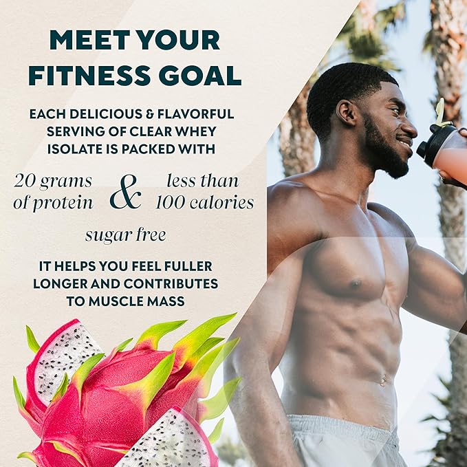 Myprotein Clear Whey Isolate Protein Powder, 1.1 Lb (20 Servings) Tropical Dragonfruit, 20g Protein per Serving, Naturally Flavored Drink Mix