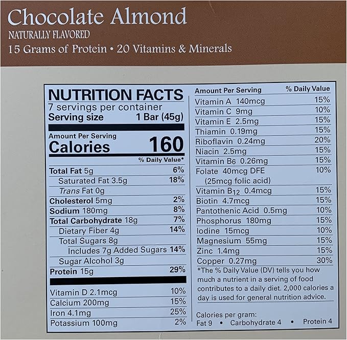 Chocolate Almond Bar - New Journey Weight Loss & Wellness - High Protein Meal Replacement Nutrition Bar (7 bars/box)
