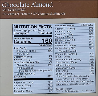 Chocolate Almond Bar - New Journey Weight Loss & Wellness - High Protein Meal Replacement Nutrition Bar (7 bars/box)