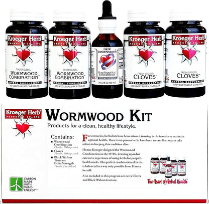 Kroeger Herb, Wormwood Herb Supplement Kit, Black Walnut, Clove, Quassia, Worm Wood Detox Cleanse - Capsules, Non-GMO, Gluten Free, No Preservatives or Fillers, Made in USA