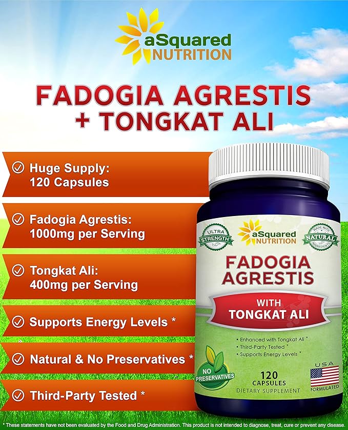 aSquared Nutrition Fadogia Agrestis 1000mg & Tongkat Ali 400mg - 120 Capsules - Fadogia Agrestis Extract Supplement and Powder Complex Pills