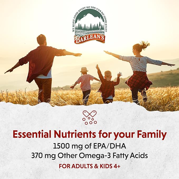 Barlean's Citrus Sorbet High Potency Omega 3 Fish Oil Liquid Supplement, 1500mg of EPA & DHA Fatty Acid, Smoothie Flavored & Burpless for Brain, Joint, & Heart Health, 16 oz