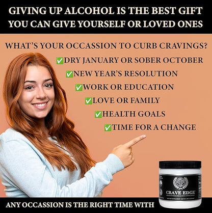 Crave Edge Alcohol Craving Support | Physician-Formulated | Anti Alcohol Replacement Drink | Stop Drinking Alcohol | Liver Detox | Fast Acting | No Big Pills or Bad Taste | 150G Powder-30 Servings