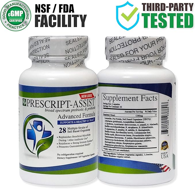 Prebiotics & Probiotics for Digestive & Immune Health with Pea Protein Advanced - Plant-Based 28 Strains Soil Microflora - Vegan, Supports Muscle Recovery & Gut Health, 60 Capsules by Prescript Assist