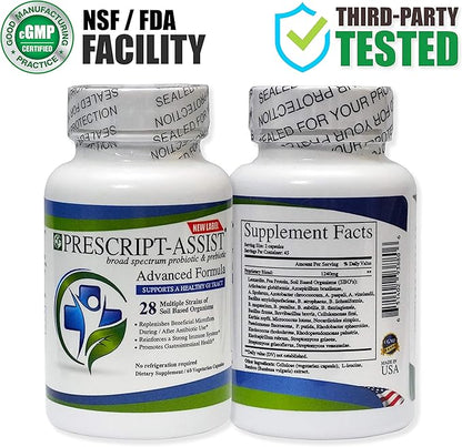 Prebiotics & Probiotics for Digestive & Immune Health with Pea Protein Advanced - Plant-Based 28 Strains Soil Microflora - Vegan, Supports Muscle Recovery & Gut Health, 60 Capsules by Prescript Assist