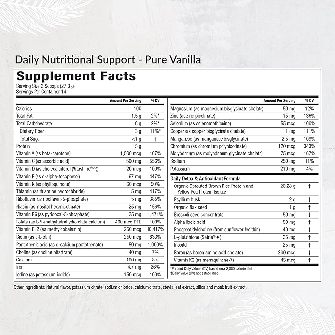 Equilife - Daily Nutritional Support, Organic and Plant Based Protein Powder, All-in-one Multivitamin, May Help Boost Energy and Mood, Gut-Cleansing Aid and Skin Health (Pure Vanilla,14 Servings Tub)