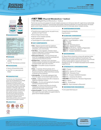 Systemic Formulas Bio Nutriment TMI Thyroid Metabolism + Iodine 60 Capsule #187. Iodine Supplement Thyroid Support for Women and Men Iodine Pills Kelp