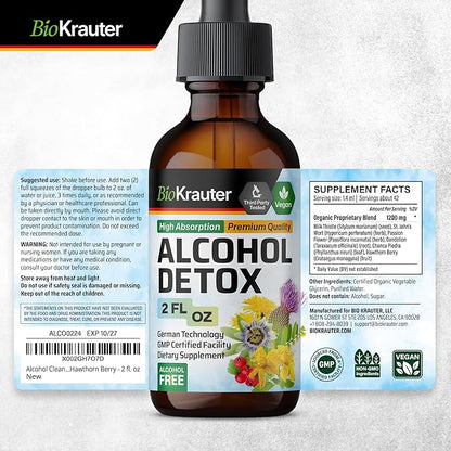 BIO KRAUTER Alcohol Detox Tincture - Liver Cleanse & Detox Formula - Milk Thistle & Dandelion - Liver Support Liquid Extract - Alcohol and Sugar Free - Vegan Liver Detox Drops 2 Fl.Oz.