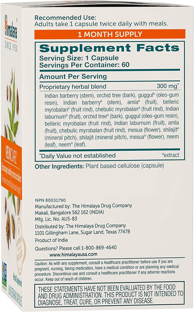Himalaya VeinCare for Healthy Vein Walls and Rectal Comfort, 300mg, 60 Capsules, 1 Month Supply