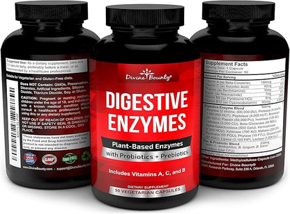 Digestive Enzymes with Probiotics & Prebiotics - Digestive Enzyme Supplements w Lipase, Amylase, Bromelain - Support a Healthy Digestive Tract for Men and Women – 90 Vegetarian Capsules
