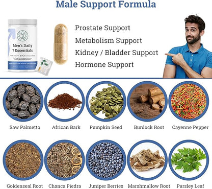 Daily 7 Essentials Men's Vitamin Pack - 7 Pack Adult Male Multivitamin & Multimineral Pack for Energy, Metabolism, Immune System Support, Prostate Support with Probiotic, Digestive Enzymes