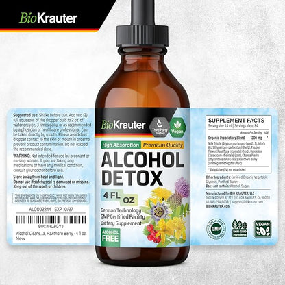 BIO KRAUTER Alcohol Detox Tincture - Liver Cleanse & Detox Formula - Milk Thistle & Dandelion - Liver Support Liquid Extract - Alcohol and Sugar Free - Vegan Liver Detox Drops 4 Fl.Oz.