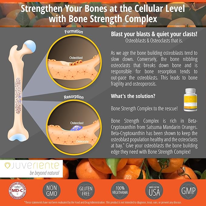 Juveriente Bone Strength Complex/A Dietary Therapy of a Japanese Traditional Fruit, Packed with Vitamin C, D3, K2, Calcium, Phosphorus, Food Grade Strontium and Boron / 90 Capsules for 30 Days