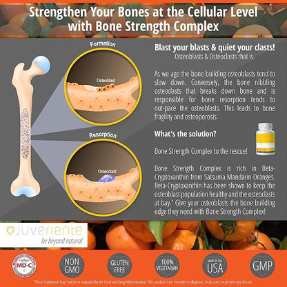 Juveriente Bone Strength Complex/A Dietary Therapy of a Japanese Traditional Fruit, Packed with Vitamin C, D3, K2, Calcium, Phosphorus, Food Grade Strontium and Boron / 90 Capsules for 30 Days