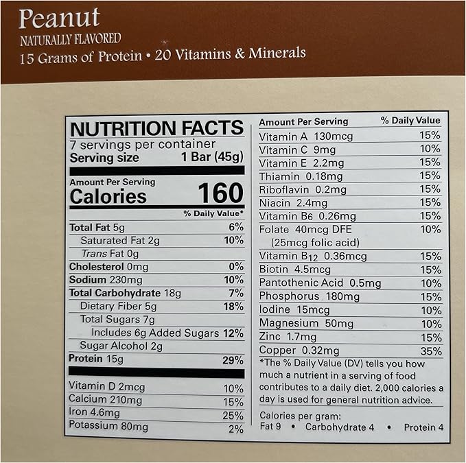 Peanut Bar - New Journey Weight Loss & Wellness - High Protein Meal Replacement Nutrition Bar (7 bars/box)