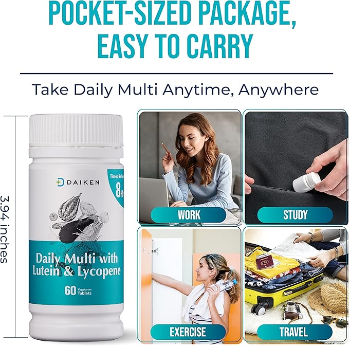 DAIKEN 27 Full Spectrum Mini Multivitamin with Lutein, Lycopene & Folic Acid, Time Released Multivitamin for Women & Men, Vegan & Easy to Swallow, 60 Mini Vitamins Tablets