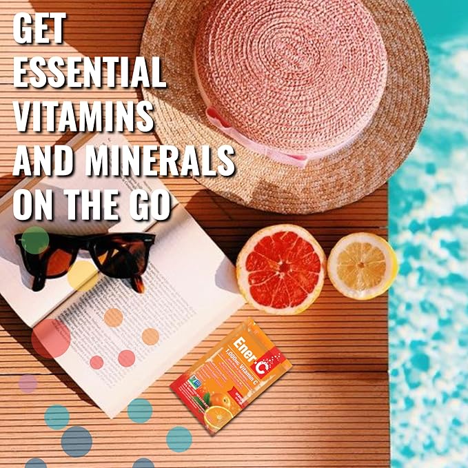 Ener-C Orange Multivitamin Drink Mix Powder Vitamin C 1000mg & Electrolytes with Real Fruit Juice Natural Energy & Immune Support for Women & Men - Non-GMO Vegan & Gluten Free - 60 Count
