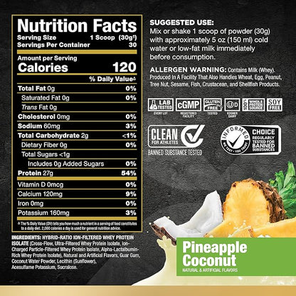 ALLMAX ISOFLEX Whey Protein Isolate, Pineapple Coconut - 2 lb - 27 Grams of Protein Per Scoop - Zero Fat & Sugar - 99% Lactose Free - Gluten Free & Soy Free - Approx. 30 Servings