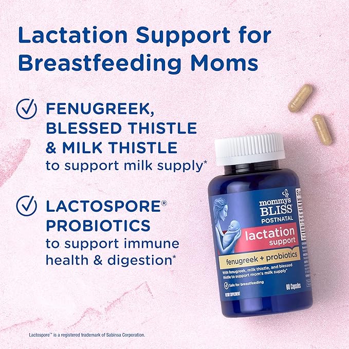 Mommy's Bliss Postnatal Lactation Support Supplement with Probiotics: Support Breastfeeding Milk Supply with Fenugreek, Blessed & Milk Thistle, Postpartum Immune Health While Nursing (60 Servings)