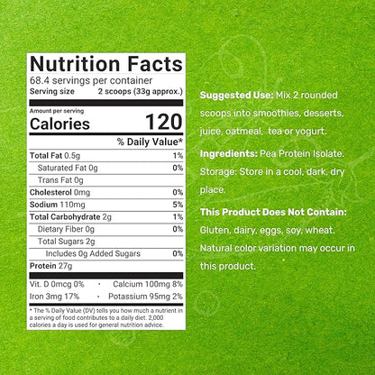 DEAL SUPPLEMENT Unflavored Pea Protein Powder, 5lbs – Premium North American Grown Peas – Easily Digested Isolate Form – Great for Shakes, Bars, or Snacks – 27g Protein Serving, Soy Free, Vegan