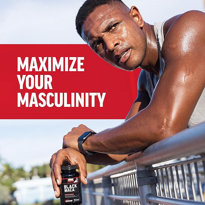 FORCE FACTOR Black Maca Root 1000mg, Vitality Supplement for Men with Black Pepper Extract for Absorption, Natural Maca Negra Extract, 90 Capsules