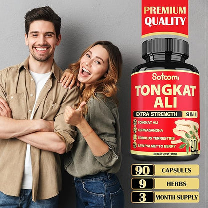 Satoomi Tongkat Ali Root Extract 200 for Men with 9 Herbs Ashwagandha, Tribulus Terrestris & More - Strength, Mind, and Immune Support - 90 Capsules - 3 Month Supply