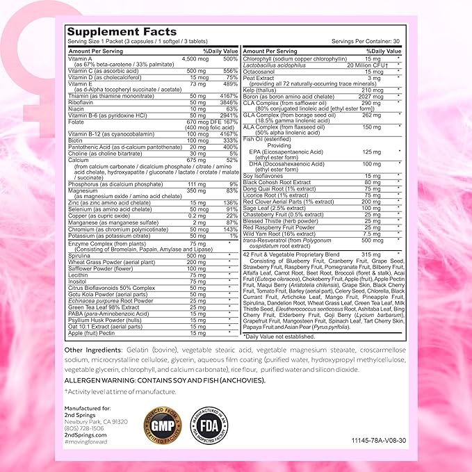 Daily 7 Essentials Women's Vitamin Pack -7 Pack Complete Women's Multivitamin Packet with Energy, Metabolism, Immune System, Women's Health Support with Probiotics, More