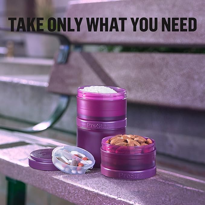 BlenderBottle Shaker Bottle with Pill Organizer and Storage for Protein Powder, ProStak System, 22-Ounce, Teal