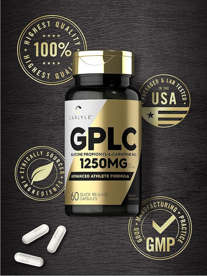 Carlyle GPLC Glycine Propionyl-L-Carnitine HCL Supplement | 1250mg | 60 Capsules | Advanced Athlete Formula | Non-GMO, Gluten Free