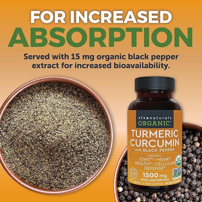 Organic Turmeric Supplement 1500 mg - Turmeric Pills for Joint Support and Cellular Defense - Turmeric Curcumin with Black Pepper for Increased Absorption - High Potency Turmeric Curcumin Supplement