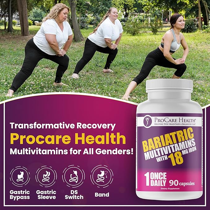 ProCare Health Bariatric Multivitamin with Iron 18mg (03 Month Supply) - Post-Op Bariatric Vitamins for Gastric Bypass Bariatric Surgery Patients, Supports Recovery (90 Easy to Swallow Capsules)