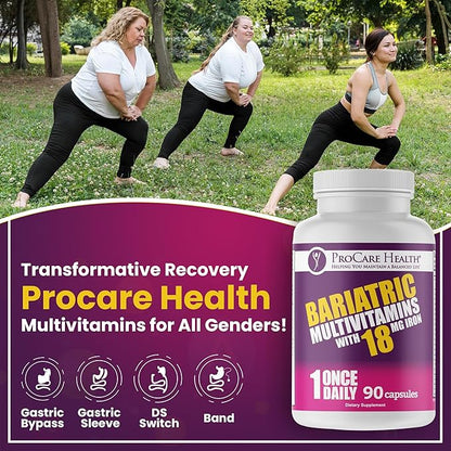 ProCare Health Bariatric Multivitamin with Iron 18mg (03 Month Supply) - Post-Op Bariatric Vitamins for Gastric Bypass Bariatric Surgery Patients, Supports Recovery (90 Easy to Swallow Capsules)