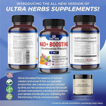NAD+ Supplement 14,300mg with Nicotinamide Riboside NR, Trans Resveratrol, Quercetin - Support Cellular Energy, Longevity, Healthy Aging *USA made & tested* (90 Count (Pack of 1))