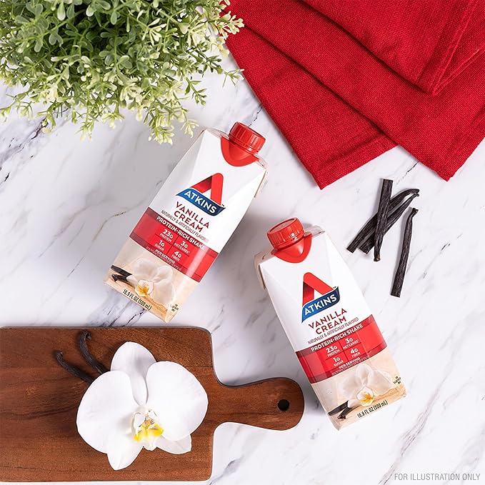Atkins Vanilla Cream Meal Size Protein Shake, 23g Protein, Low Glycemic, 3g Carb, 1g Sugar, Keto Friendly